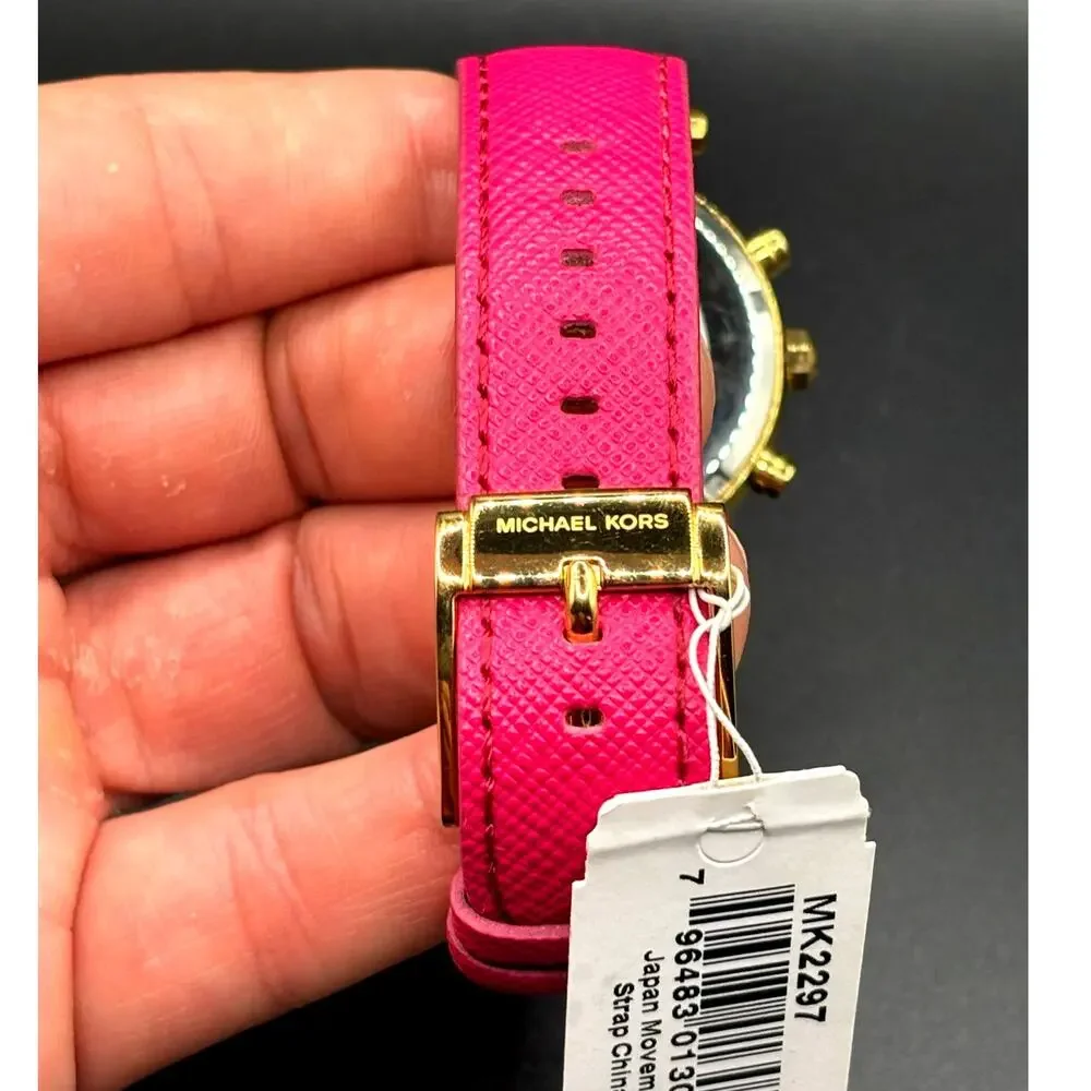 Michael Kors Parker MK2297 Crystal Chronograph Pink Leather Watch NWT